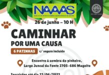 cartaz a anunciar caminhada solidária, em Magoito, a favor do NAAAS