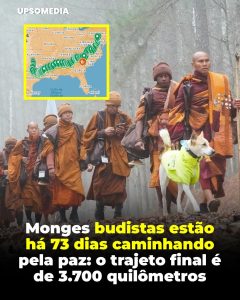 Monges caminham há 73 dias pela Paz, nos Estados Unidos e Aloka um cão acompanha-os como símbolo de iluminação espiritual