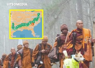 Monges caminham há 73 dias pela Paz, nos Estados Unidos e Aloka um cão acompanha-os como símbolo de iluminação espiritual